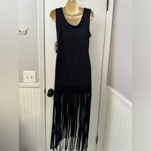 Poof Black Sleeveless Fringe Women’s Dress Boho Festival Style Size M NWT - Picture 3 of 11